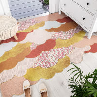 Rubber Doormat Washable Non-slip Rug for Hallway Wave Orange Waterproof Easy Clean Carpet Entryway Resist Dirt Trapper Rugs