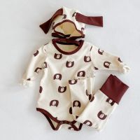 Newborn Unisex Cotton Long Sleeve Baby Romper+Leggings+Hat 3-piece Cloth Set 0-24 Month Toddler Infant Baby Clothes OBS215853