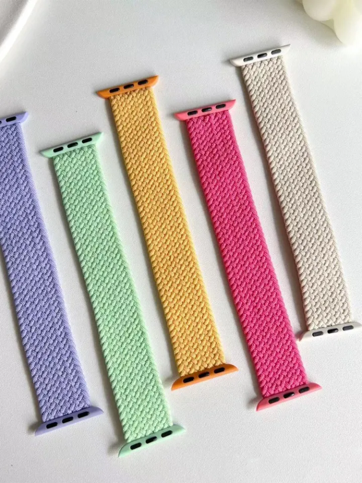 Braided Solo Loop for Apple Watch Band 44mm 40mm 45mm 41mm 38mm 42mm  Elastic Nylon Belt Bracelet iWatch Serie 3 4 5 SE 6 7 -Black yellow white 