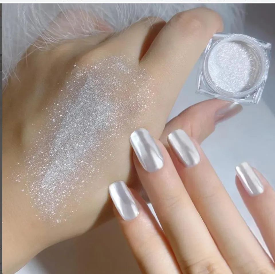 WHITE CHROME POWDER Pigment Pearl Nails Nail Art Crystal Shiny