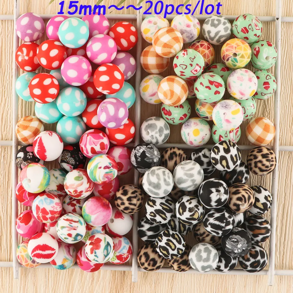 15mm Tennis Printed Silicone Beads