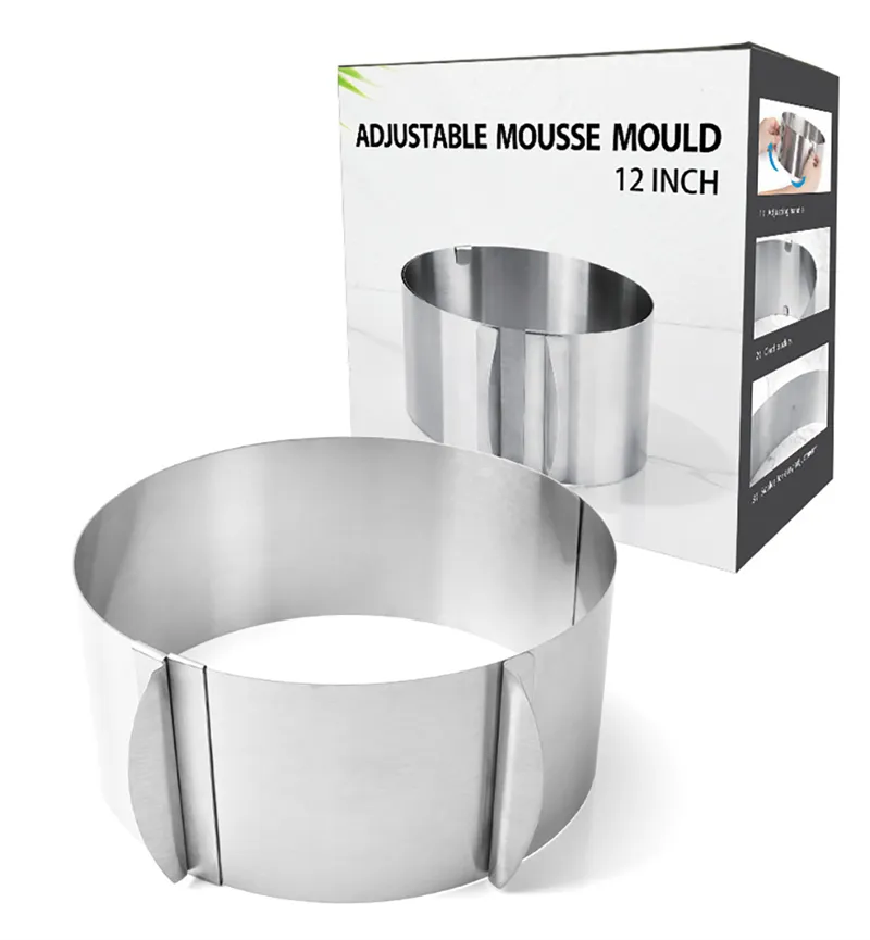 Stainless Steel Adjustable Round Cake Ring Mold Mousse Mold 6 inch to 12 inch, Size: 16