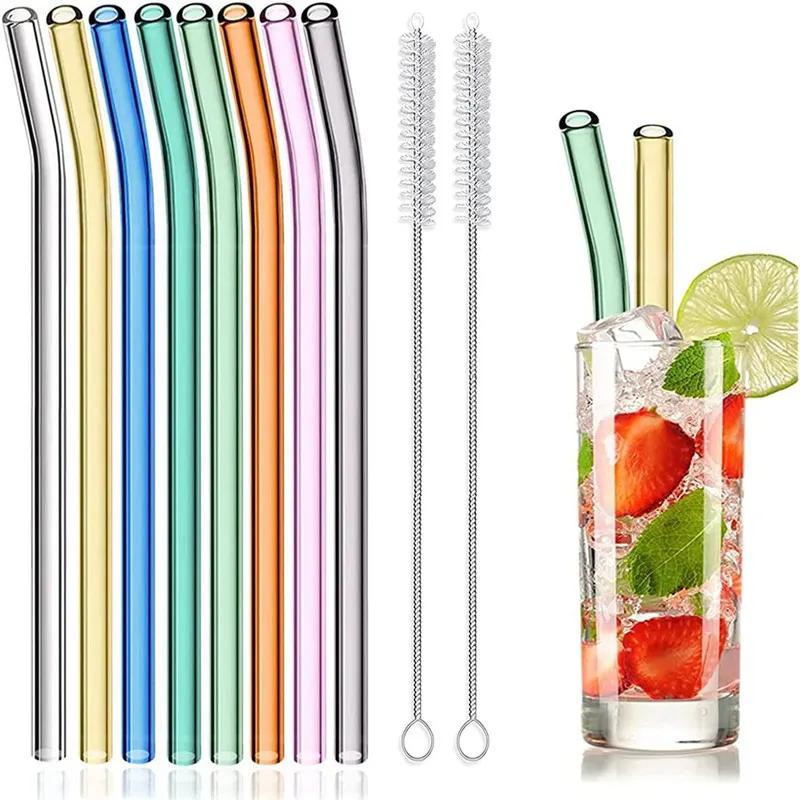 20 Pieces Reusable Drinking Straws Colorful Plastic Straws Clear Glitter  Unbreakable Straw with Cleaning Brush for Party 9inch