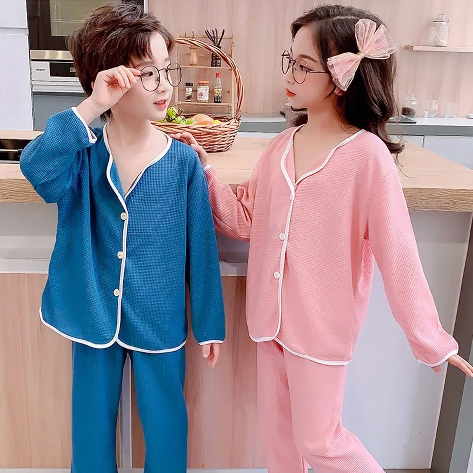 ZZOOI 4-15Y Girl Sets Boy Sets Kids Pajama Spring Vertical Stripe