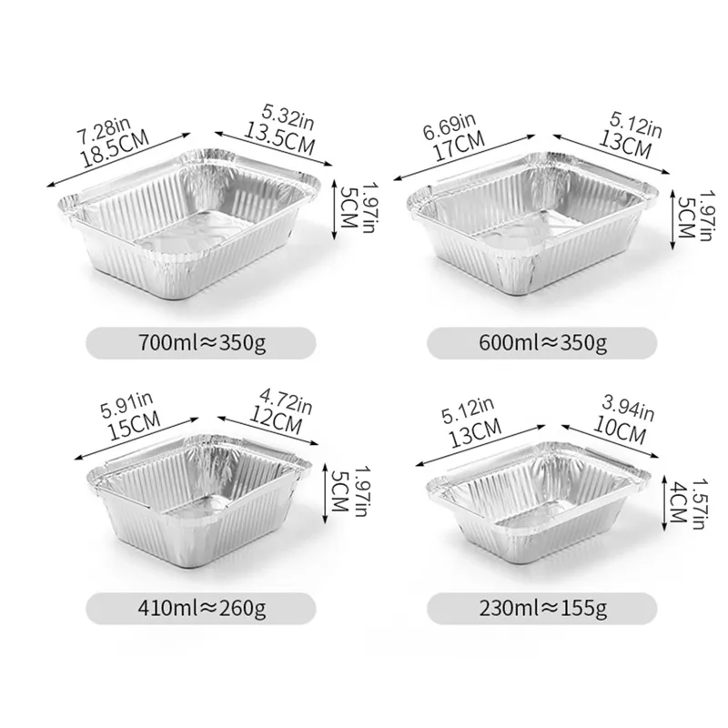 50pcs Rectangular Tinfoil Tray BBQ Special Thickened Bowl Takeaway