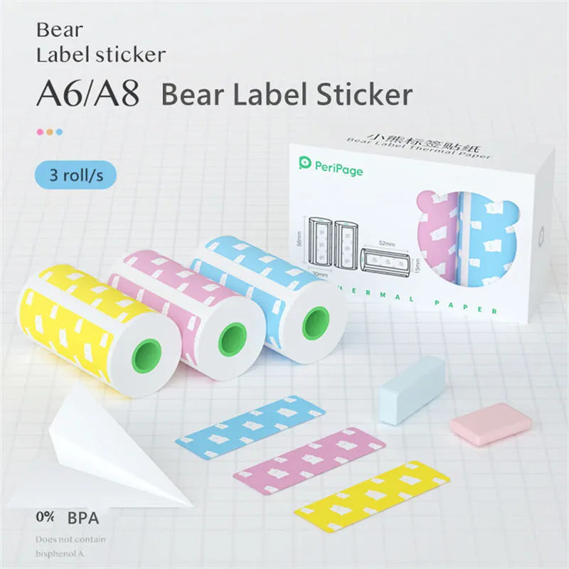 Translucent Sticky Paper Peripage Mini Printer Paper Sticker Self-Adhesive  Thermal Paper for A6 Printer NO BPA 3 Roll Box Pack