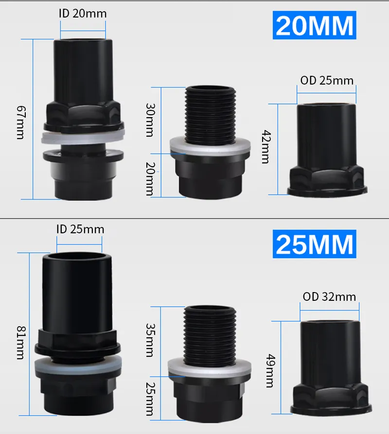 20~50mm Black/Blue/White Aquarium Connector PVC Waterproof Pipe Butt Fish  Tank Straight Fitting Joint Fish Tank Tool Accessories Valves