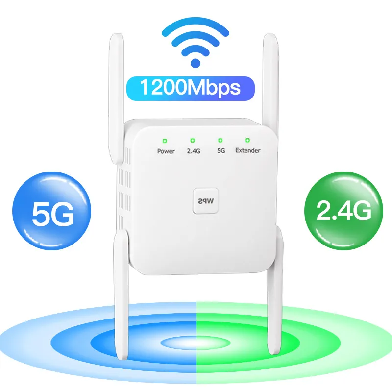 Wifi Repeater 5Ghz Wireless Wifi Extender 1200Mbps Long Range Signal Wi-Fi  Amplifier Router Wi Fi Booster 2.4G Wifi Repiter(5G 1200M US) 