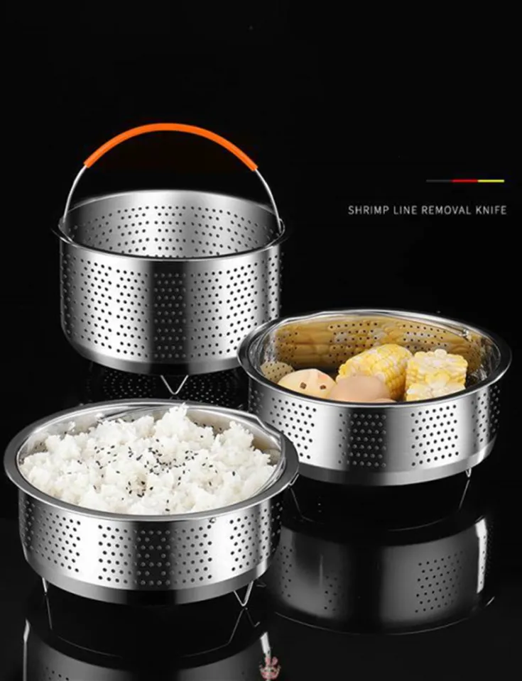 Kitchen Novel Stainless Steel Food Steamer Basket with Silicone Handle Feet  Rice Pressure Cooker Steaming Grid