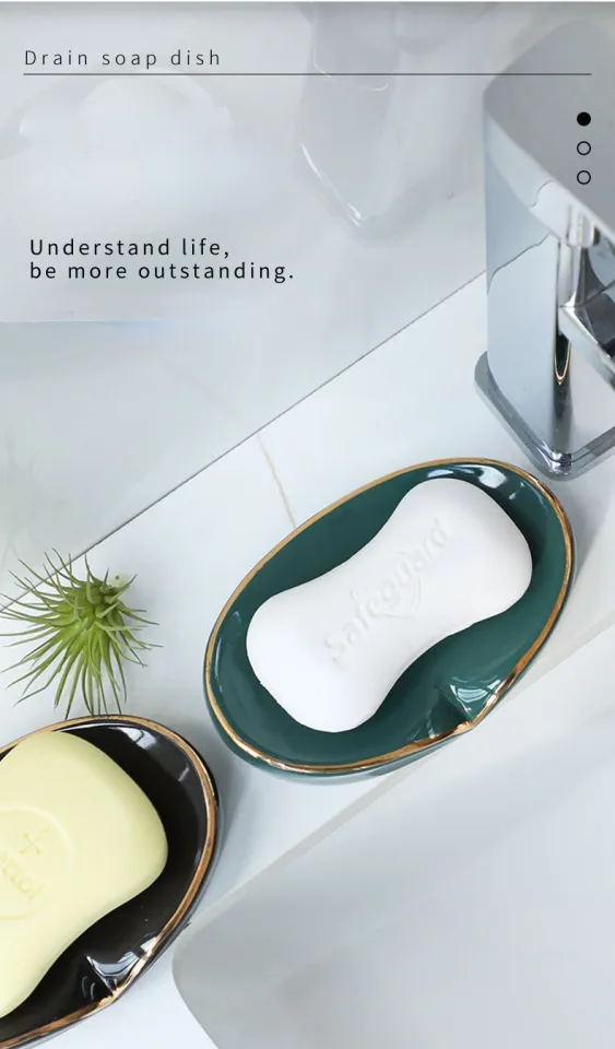 1pc Solid Drain Soap Dish Holder, Minimalist Solid Color Box To