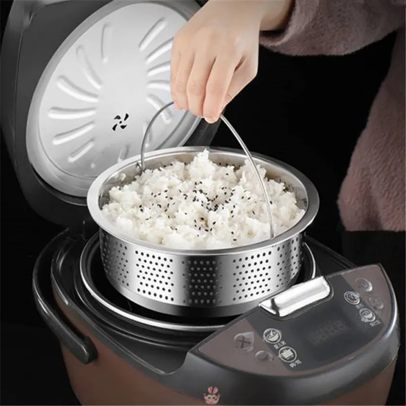 Kitchen Novel Stainless Steel Food Steamer Basket with Silicone Handle Feet  Rice Pressure Cooker Steaming Grid