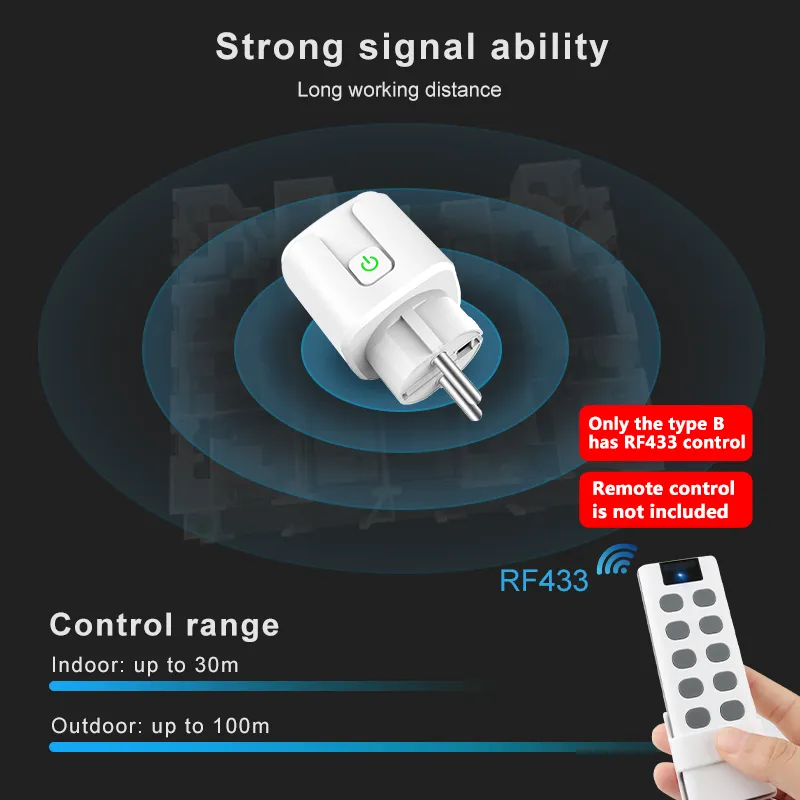 EU Smart Programmable Remote Control Plug Socket 30m RF433