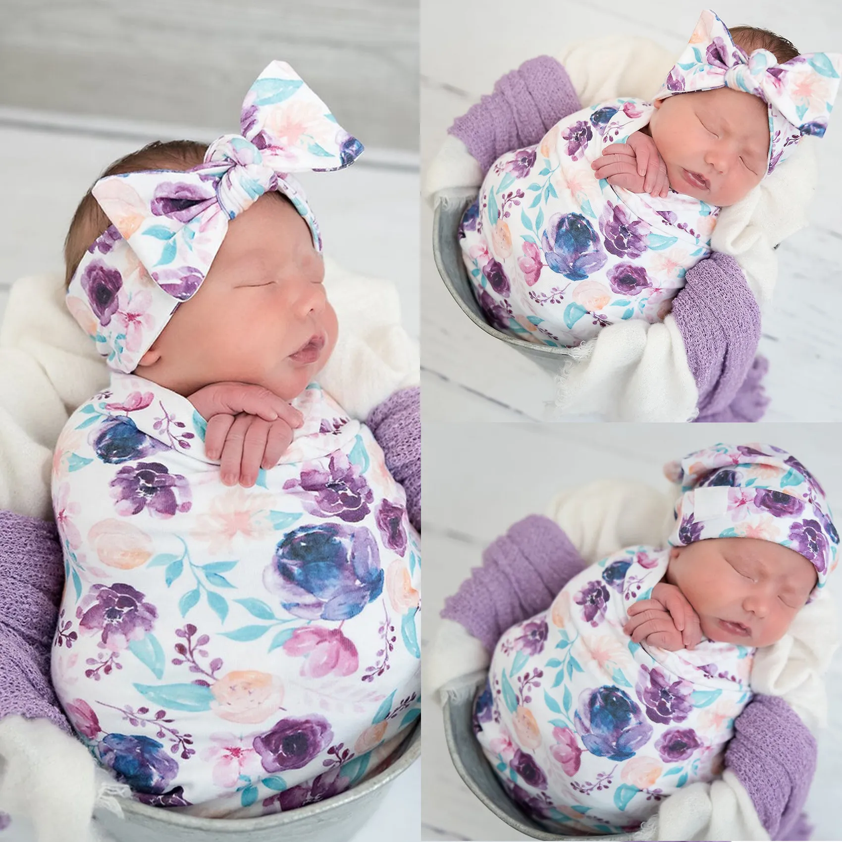 VREN 3Pcs/set Cute Cartoon Printing Newborn Baby Infant Swaddle Wrap  Swadding Blanket Sleeping Bag Baby Hat Butterfly headband Set New 0-3  Months | Lazada PH