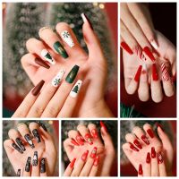 I Cosmetics Store คริสต์มาส เล็บปลอมวัวDIYกราฟฟิตีเล็บแพทช์เล็บปลอมเ Christmas Nail stickers