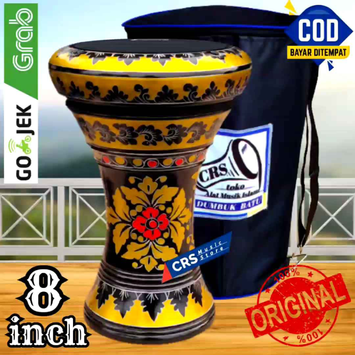 Dumbuk Batu Atau Darbuka Kayu 8 inch Hitam Gold Power Beat Hitam