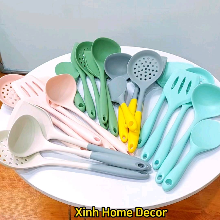 Combo 5 món dụng cụ nhà bếp bằng silicon màu xanh mint, chống dính ...