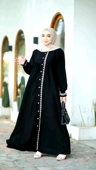 Abaya Yumna Gamis Hitam Abaya Renda Jetblack Renda Premium