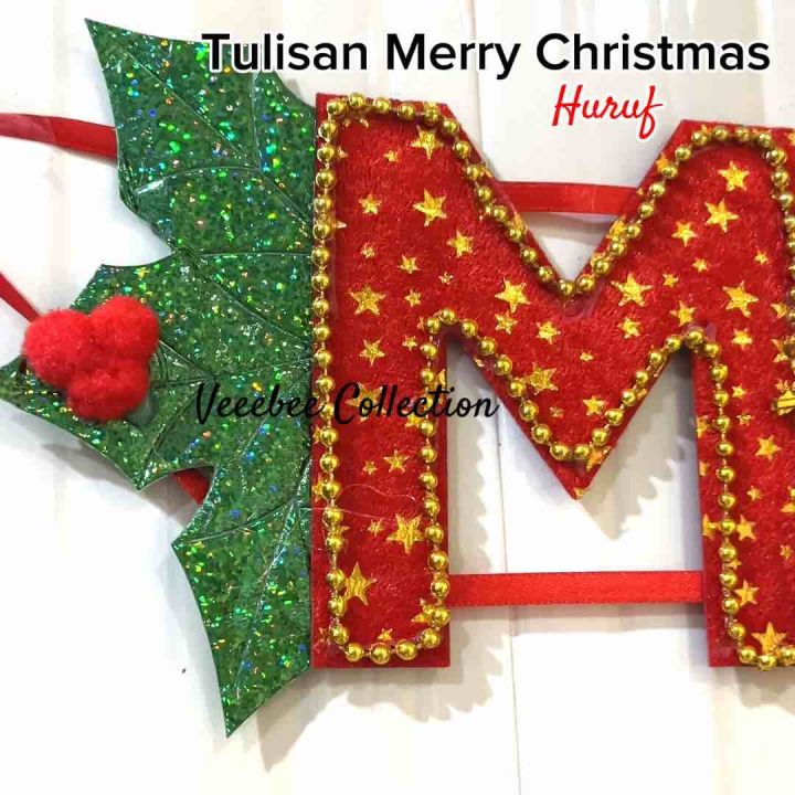 Bunting Flag Huruf Bludru Kepala Santa/ Tulisan Merry Christmas Huruf ...