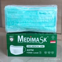 Medimask LV.1 สีเขียว ทางการแพทย์/กันเลือดได้/กันฝุ่นPM2.5 (50 ชิ้น) พร้อมส่ง