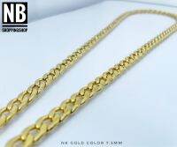 G-611 (NKตะขอM) สร้อยสแตนเลสแท้ เลสคอกว้าง7.5mm สีGold color ตะขอM ไม่ลอก ไม่ดำ ไม่ขึ้นสนิมโซ่แบนNK