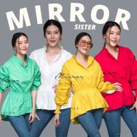 ?ป้าย MiRRoRSiSTER เสื้อคอจีน ช่วงแขน แต่งจับย่นพองๆปลายแขนจัมพ์