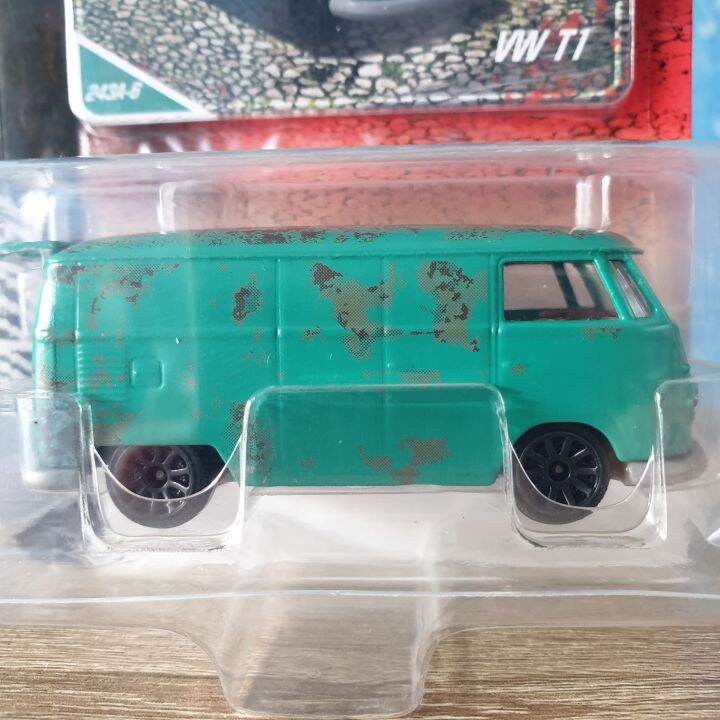 โมเดลรถเหล็ก-majorette-vw-t1-รถลายสนิม-vintage-green-สีเขียวลายสนิม-เปิดท้ายรถได้-โมเดลรถสะสม