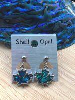 ต่างหู Shell opal ทำจากเปลือกหอยเป๋าหื้อนิวซีแลนด์ รุปใบไม้ สีโอพอลแห่งท้องทะเล