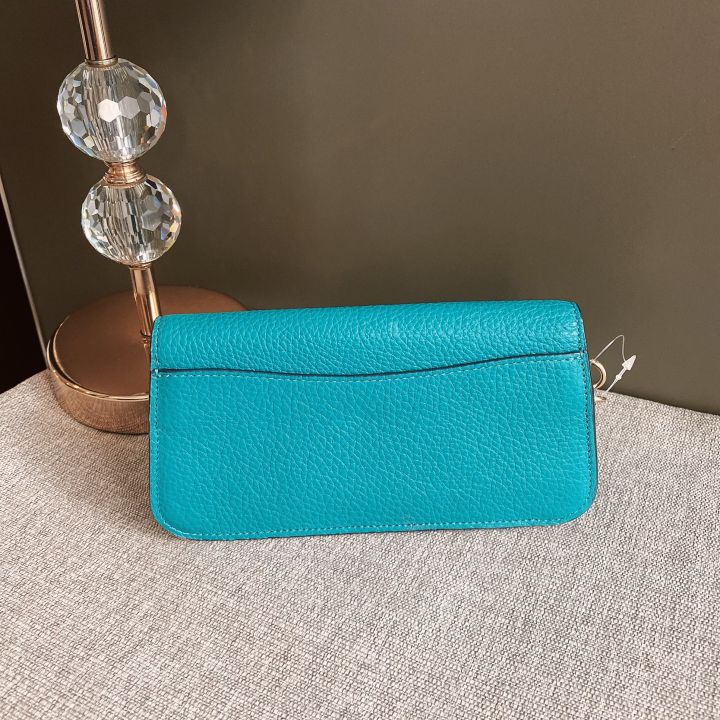 ของแท้100-กระเป๋าสตางค์-คล้องมือ-สีเขียวแกมฟ้า-coach-wristlet-coach-c2298-im-teal