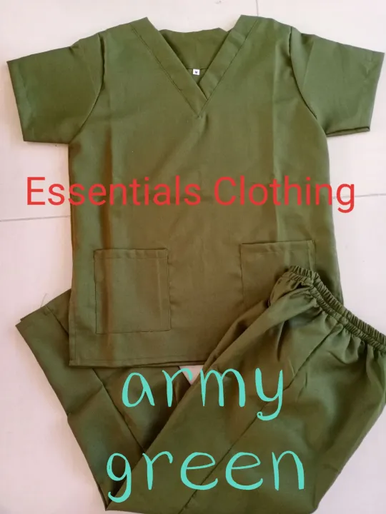 Essentials Quality Plain Scrub Suit Set// Army Green Lazada PH