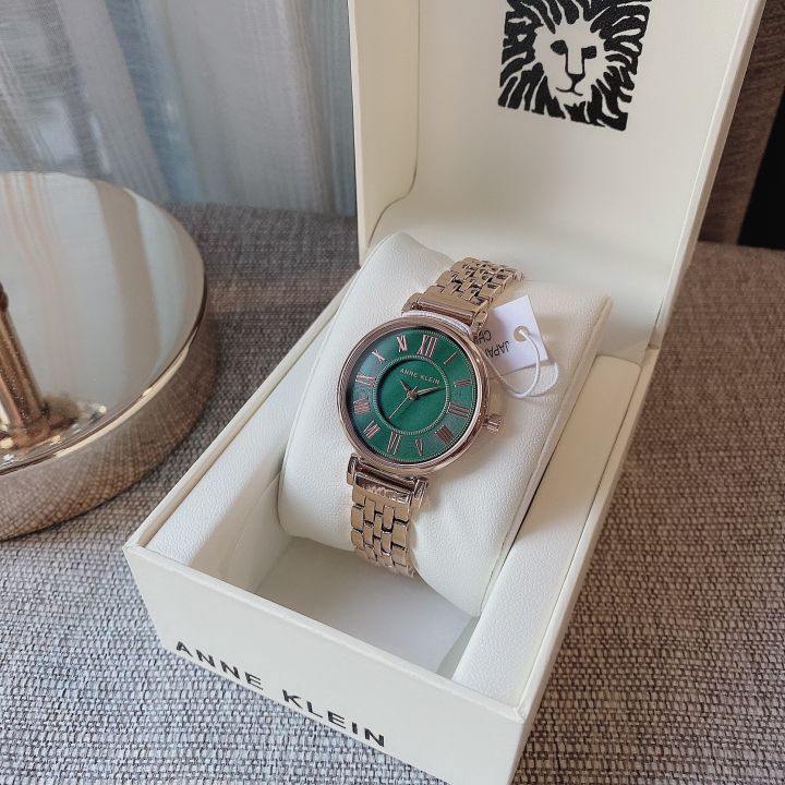 ของแท้100-นาฬิกาข้อมือ-สีเขียว-anne-klein-womens-ak-2158gnrg-rose-gold-tone-bracelet-watch