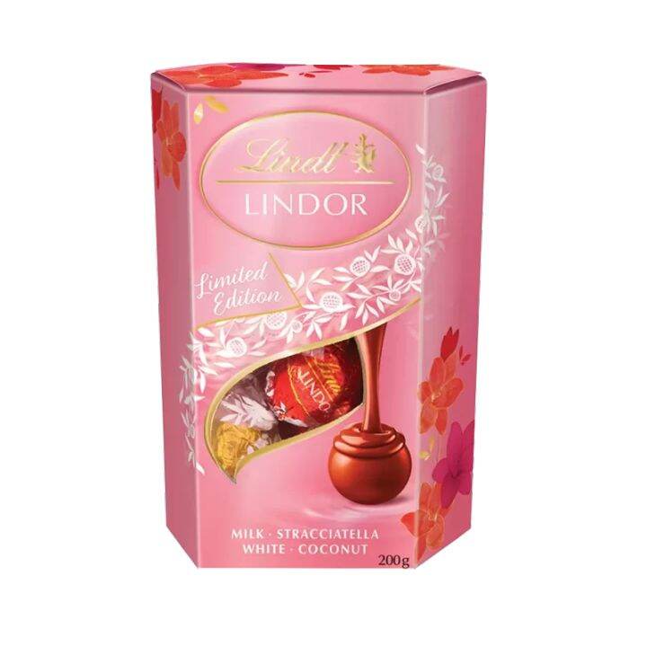 ลินด์ พิ้งค์ ช็อกโกแลตรวมรส สินค้าฤดูกาล Lindt Lindor Pink Assorted Chocolate Seasonal 200g 1427