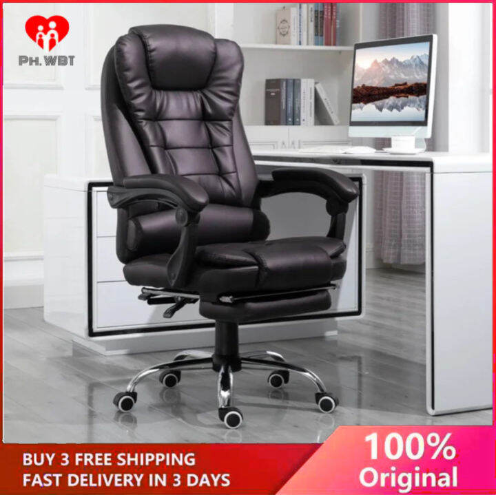 Leather Office Chair With Massager Foot Stool Boss Computer Executive ...