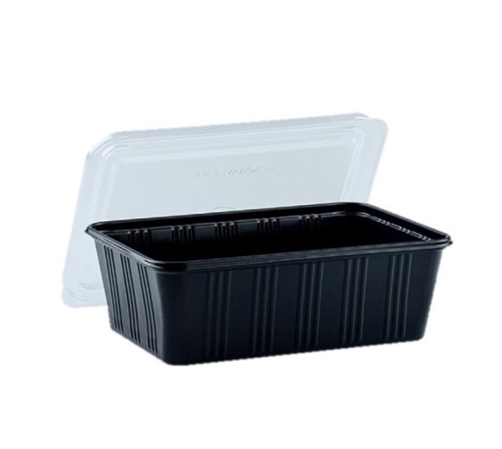 กล่องอาหาร2ช่องพร้อมฝา-pp-สีดำ-ขนาด-750-ml-25-ใบ-กล่องข้าว-กล่องพลาสติก