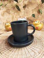 ชุดกาแฟพร้อมจานรองสีดำทรงกระบอกสำหรับเอสเพรสโซช๊อต ขนาดความกว้าง2นิ้ว สูง2.5นิ้ว ขนาดบรรจุ 3oz