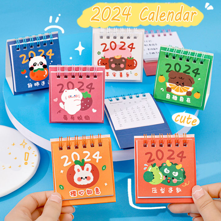 2024 Cartoon Desktop Calendar Cute Animal Pattern Mini Calendar Kids