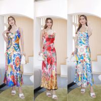 D175 Maxi dress ชุดเดรส เดรส ชุดเดรสสายเดี่ยว เดรสผ้าซาติน