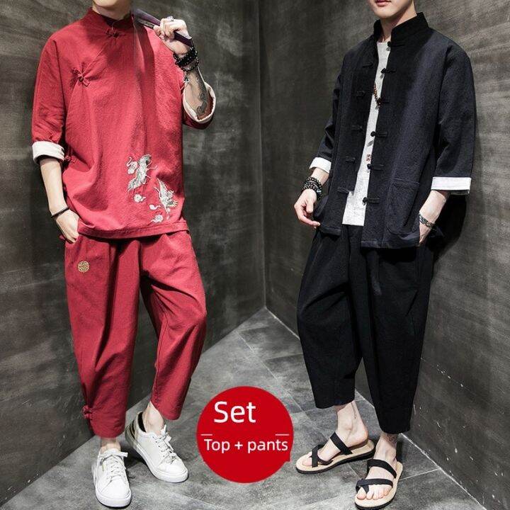 Linen Youth Improved Hanfu Short Sleeve Chinese Tang Costume Lazada