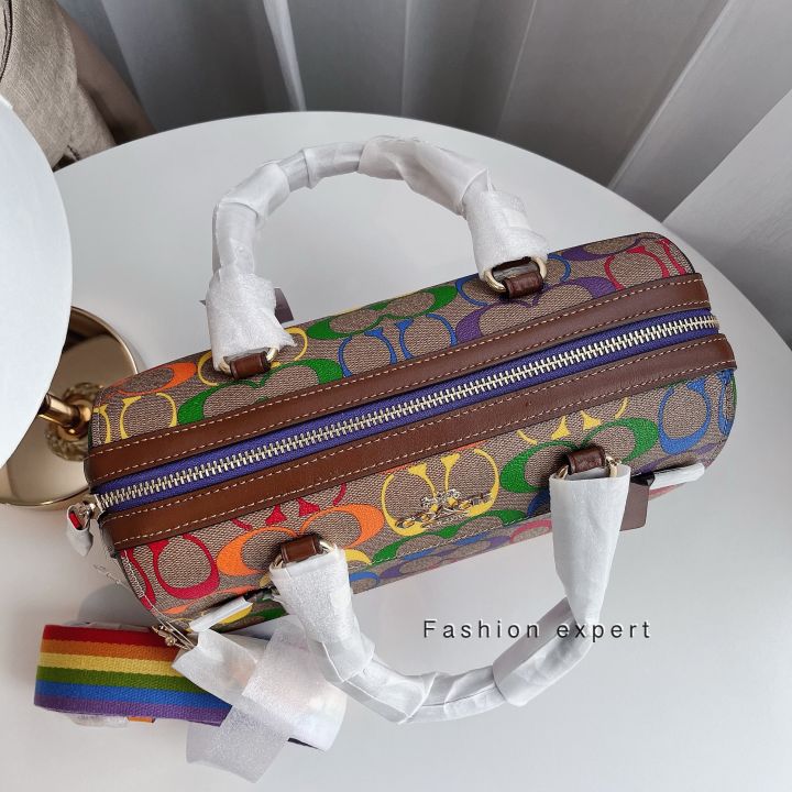 ของแท้100-กระเป๋าสะพาย-coach-c4396-rowan-satchel-in-rainbow-signature-canvas
