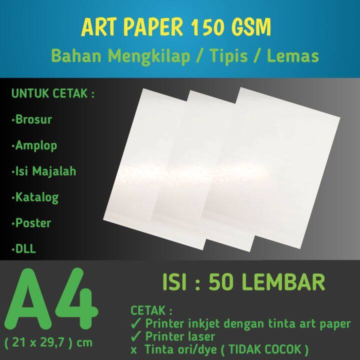 Kertas Art Paper 150 Gsm A4 Isi 50 Lembar / Kertas Brosur Tipis 150 ...