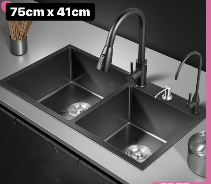 (Ready Stock) Black Nano Sink 3 Holes Double Sink Household 304