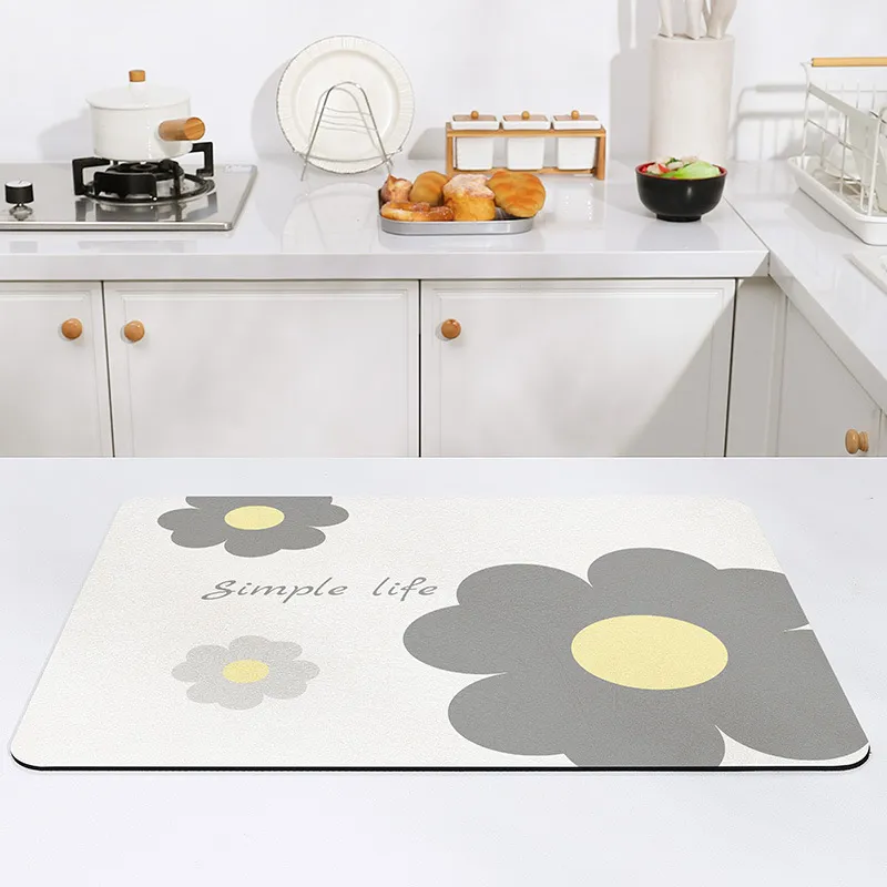 Dexi Dish Drying Mat For Kitchen Counter Floral Placemat, Non-slip