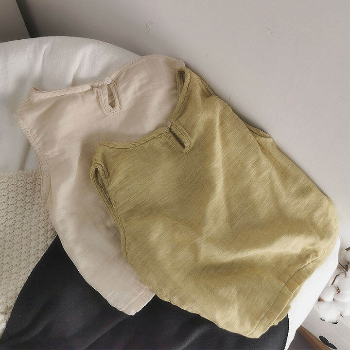 รุ่นพื้นฐานเสื้อกล้ามแขนกุดผ้าคอตตอนแบบบางสไตล์โมริเกิร์ลสำหรับเด็กและลูกน้อยสไตล์เกาหลีฤดูร้อน2022คุณภาพดี