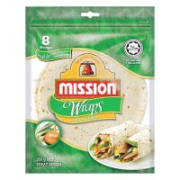 Mission Wraps Onion&amp;Chive super soft 360g 8 wraps แผ่นแป้งสำเร็จรูป แรพส์ ผสมหัวหอมและใบกระเทียม ยี่ห้อมิชชั่น ปริมาณ 360 กรัม 8แผ่น