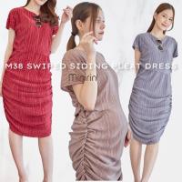 Minirin M38 Swiped siding pleat dress ชุดคลุมท้องแฟชั่น ชุดให้นมแฟชั่น ชุดคลุมท้องทำงาน ชุดให้นมทำงาน