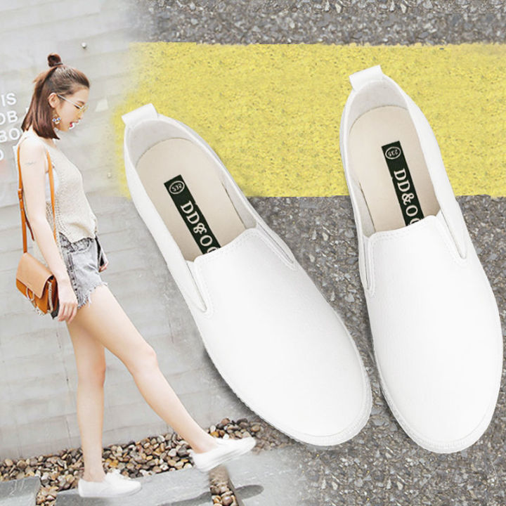 Spring New Leather Surface Women'S Shoes Flat Loafers Women'S Slip-On Foot  Covering White Shoes Women'S Korean-Style Breathable Women'S Shoes | Lazada