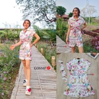 Flower Honey Jumpsuit จั๊มดอกขาสั้นป้าย Gossip