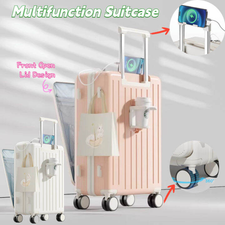 Multifunctional Luggage USB Charging Port Front-opening Trolley with ...