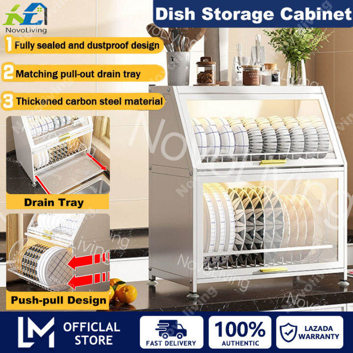 Novoliving Kitchen Closed Dish Rack Dustproof Cupboard Carbon Steel ...
