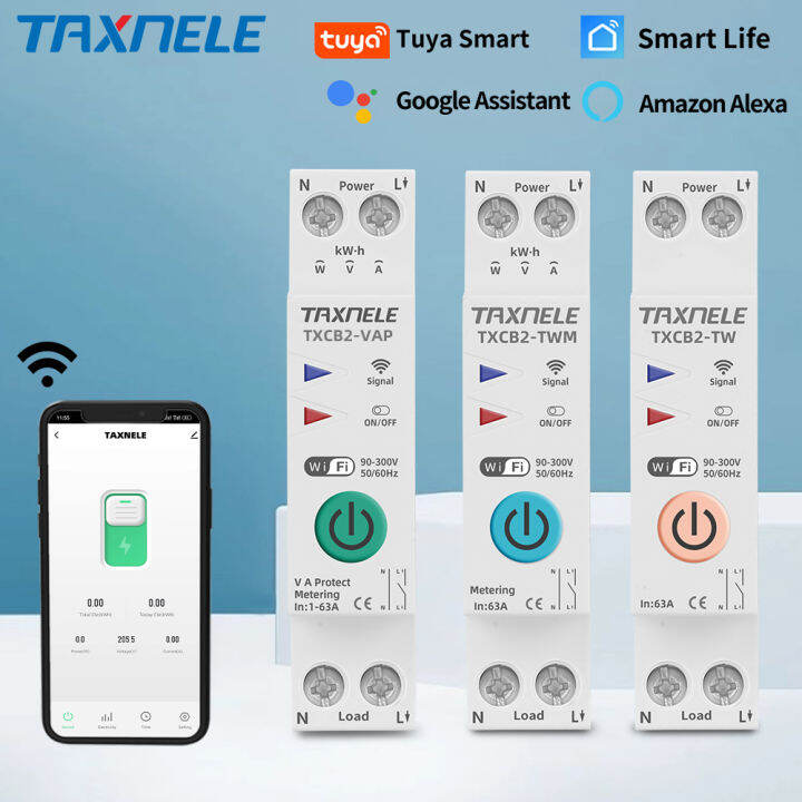 TUYA WIFI Smart Circuit Breaker Power Metering Energy Meter KWh 1P 63A Smart Life Remote Switch