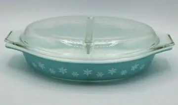 Pyrex Black Snowflake Oval Divided Casserole Baking Dish with